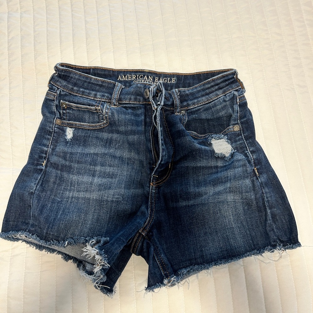 American Eagle Outfitters Distressed Dark Blue Jean Shorts